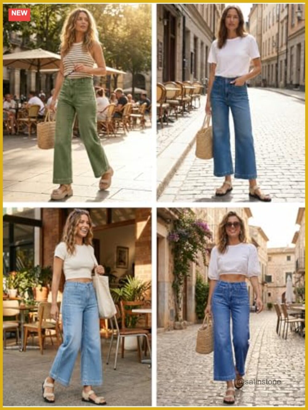 Women Wide Leg Jeans High Waisted Flare Stretchy Cropped Denim Pants with - Picture 4 of 6